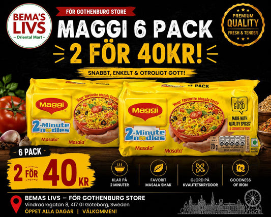 Maggi 6 pack 1 for 25kr 2 for 40kr